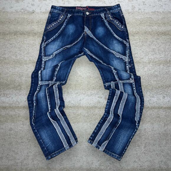 max and lu Other - Vintage Skater Wide Leg Jeans Max and Lu Blepa Dark Wash Baggy Denim Rap Art Y2K